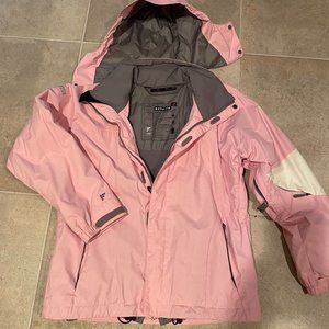 Women's Bonfire Prisim Snowboarders Jacket Coat Pink Gray Breathable Hood Pristi